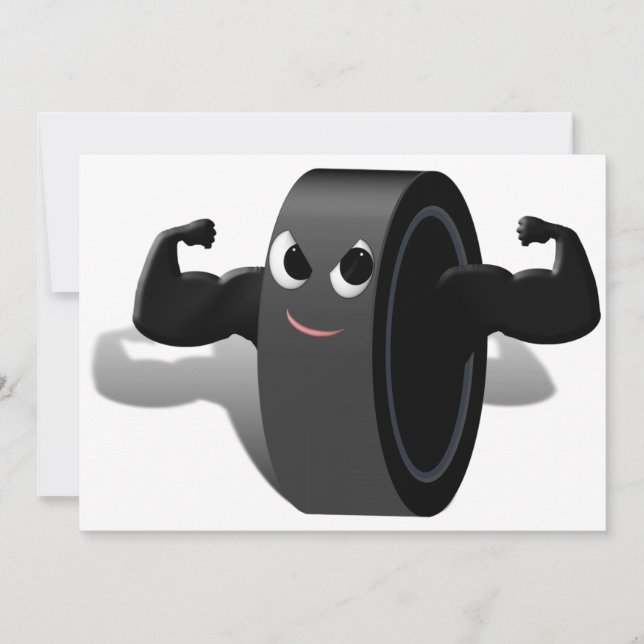 Muscle Man Hockey Puck Invitation (Front)