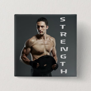Muscle Man Strength Lift Weights Gym Workout 2 Inch Square Button