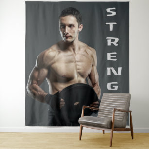 Muscle Man Strength Lift Weights Gym Workout Tapestry