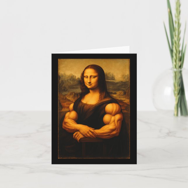 Muscle Mona Lisa Bodybuilder Weightlifting Gym And Card (Front)