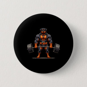 Muscle Rottweiler Dog Deadlifting Gym Weightliftin 2 Inch Round Button