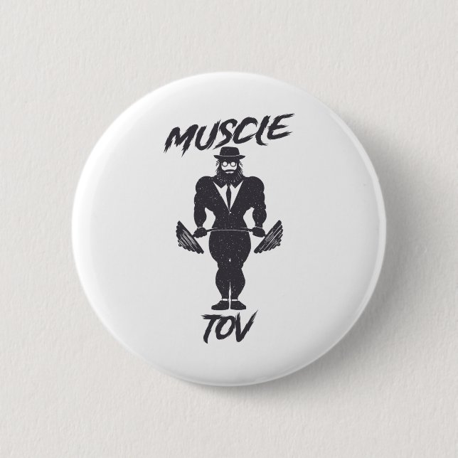 Muscle Tov Weightlifting Bodybuilding Jewish Rabbi 2 Inch Round Button (Front)
