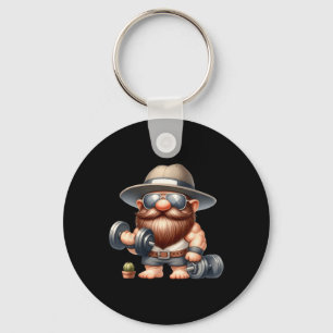 Muscleman Gnome With Dumbbells Funny Fitness Worki Keychain