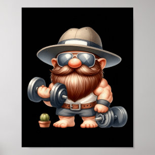 Muscleman Gnome With Dumbbells Funny Fitness Worki Poster