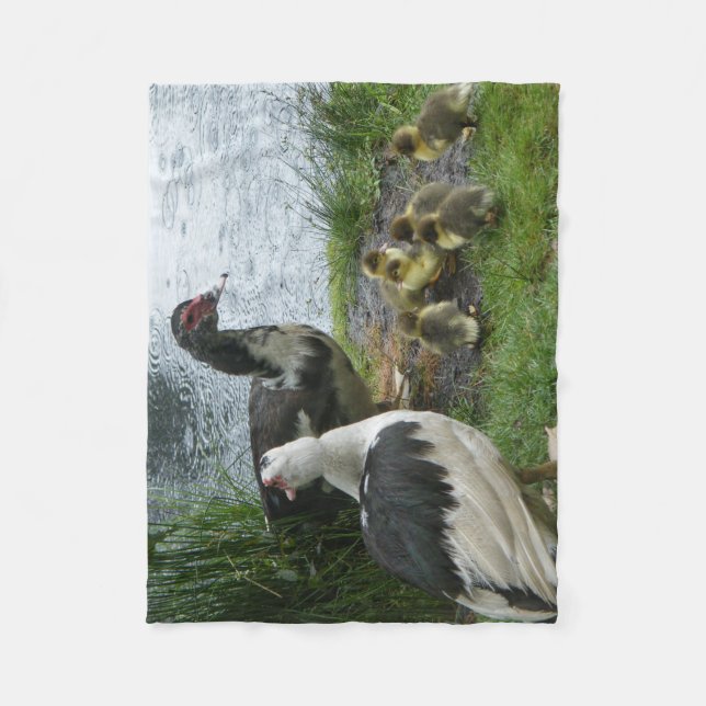 Muscovy Duck Family In The Rain Fleece Blanket (Front)