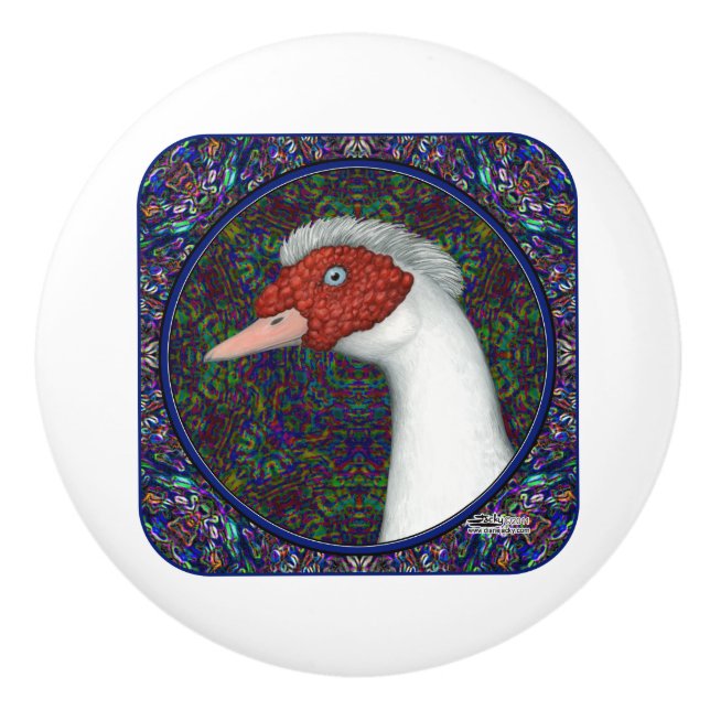 Muscovy Duck Head White Ceramic Knob (Front)