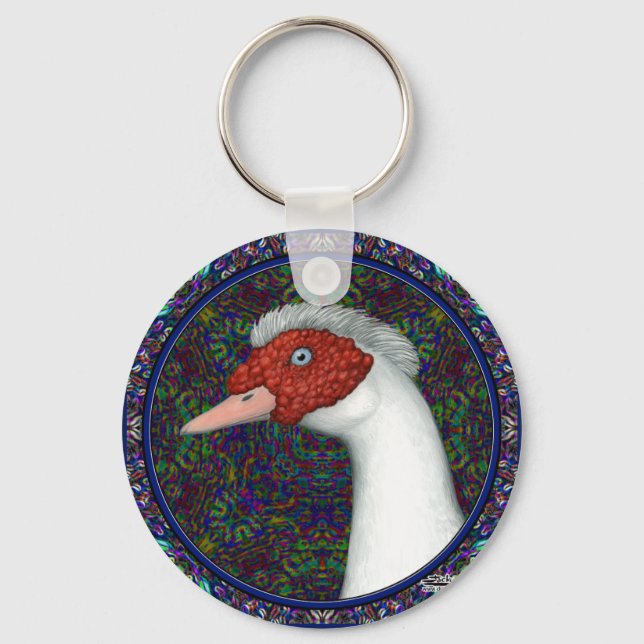 Muscovy Duck Head White Keychain (Front)