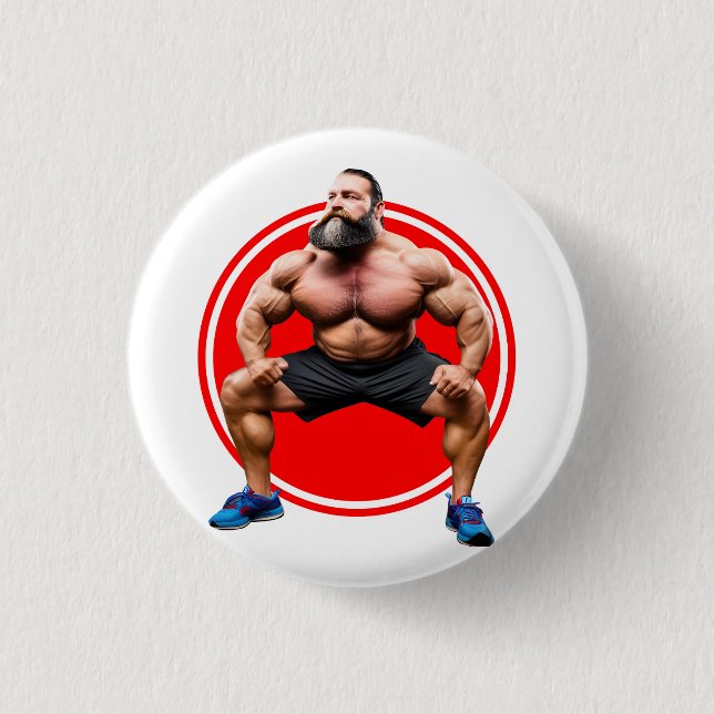 Muscular Bearded 1 Inch Round Button (Front)