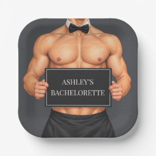 Muscular Butler Bachelorette Party Paper Plate