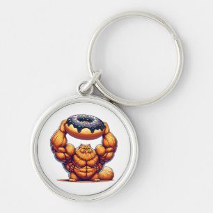 Muscular Cat Lifting Doughnut Keychain