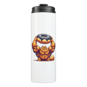 Muscular Cat Lifting Doughnut Thermal Tumbler