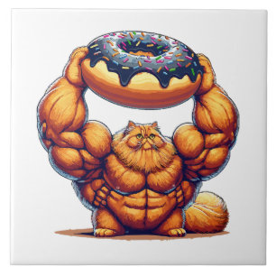 Muscular Cat Lifting Doughnut Tile