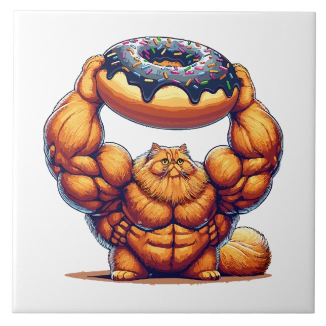 Muscular Cat Lifting Doughnut Tile (Front)