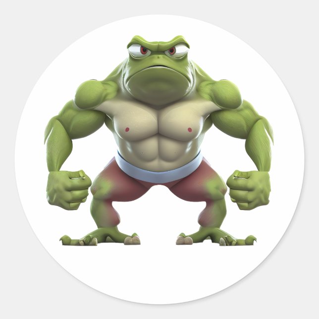 Muscular Frog, Strong Muscular Bodybuilding Frog Classic Round Sticker (Front)