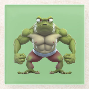 Muscular Frog, Strong Muscular Bodybuilding Frog Glass Coaster
