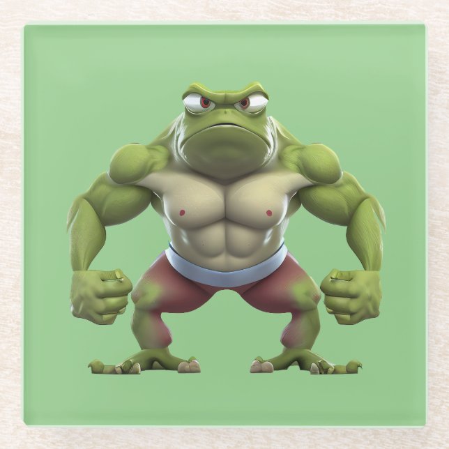 Muscular Frog, Strong Muscular Bodybuilding Frog Glass Coaster (Front)