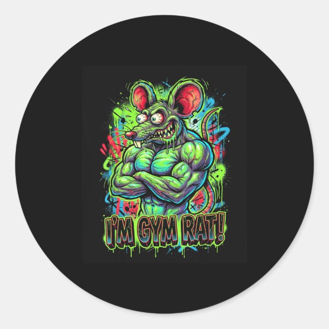 Muscular Gym Rat Bodybuilder Graffiti Workout Fitn Classic Round Sticker (Front)
