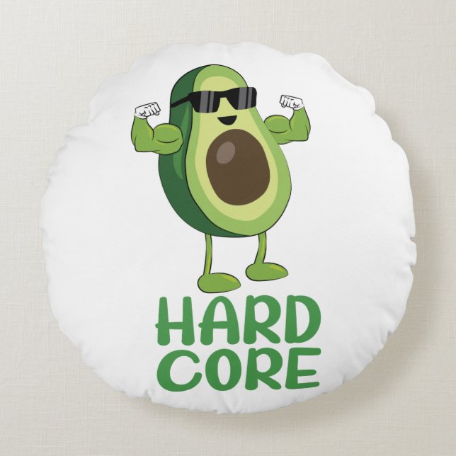 Muscular Hardcore Avocado Funny Round Pillow (Front)