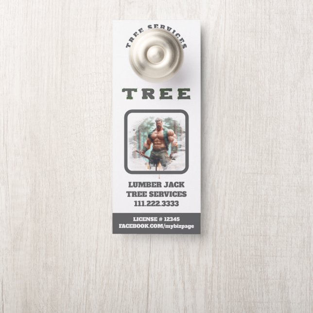*~*  Muscular Lumber Jack Tree Services QR Door Hanger (On Knob)