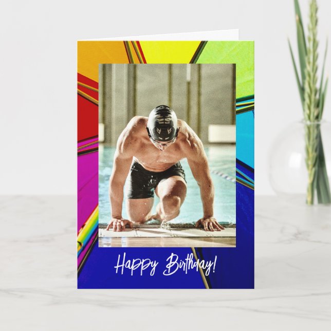 Muscular Male Swimmer, Birthday Card (Front)