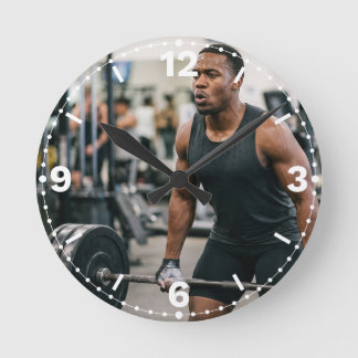 Muscular Man Weightlifting Gym Fitness Decor Round Clock