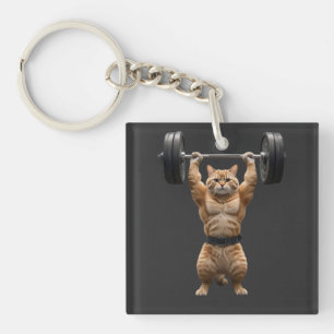 Muscular Orange Cat Gym Keychain