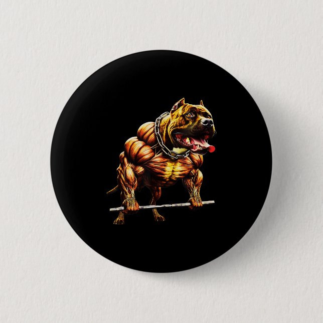 Muscular Pitbull Powerlifting Beast Gym Animal Str 2 Inch Round Button (Front)