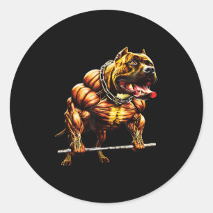 Muscular Pitbull Powerlifting Beast Gym Animal Str Classic Round Sticker