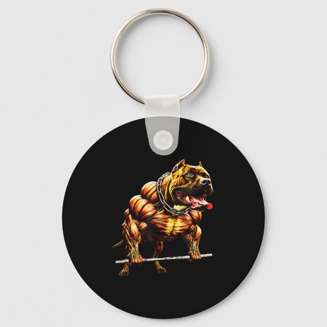 Muscular Pitbull Powerlifting Beast Gym Animal Str Keychain (Front)