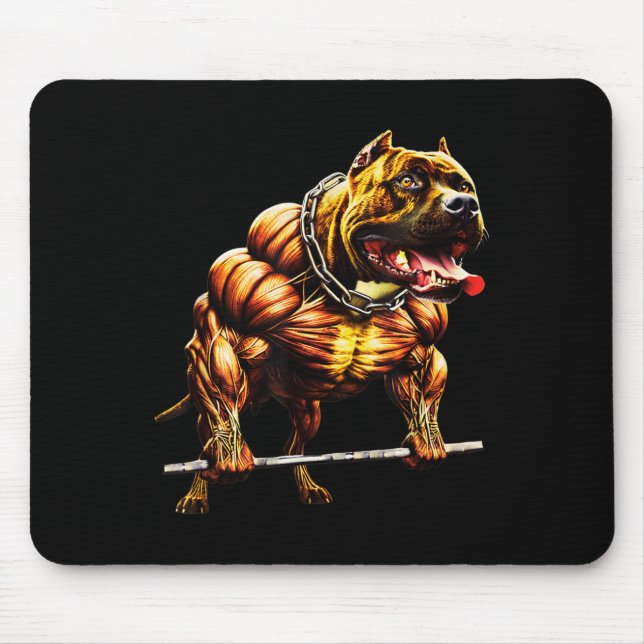 Muscular Pitbull Powerlifting Beast Gym Animal Str Mouse Pad (Front)