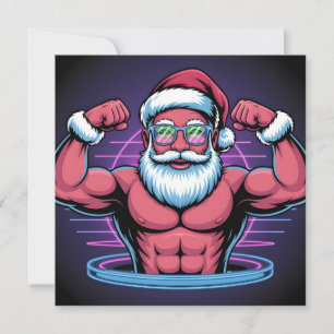 Muscular Santa Claus Bodybuilder Illustration Holiday Card