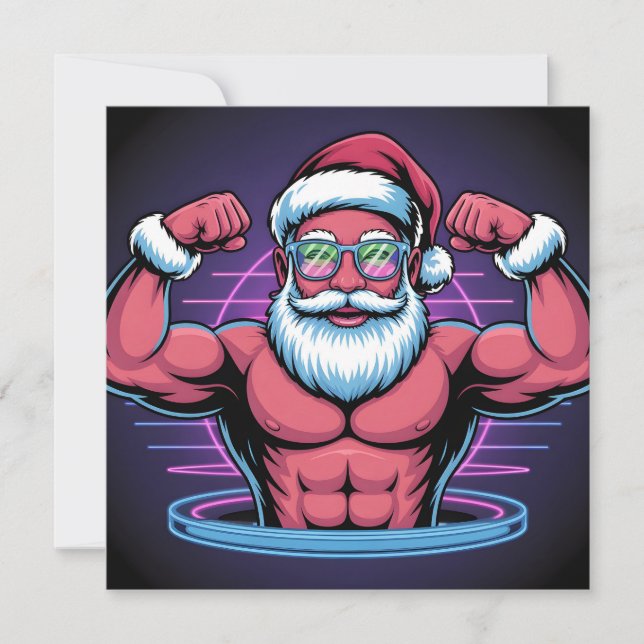 Muscular Santa Claus Bodybuilder Illustration Holiday Card (Front)