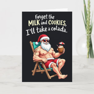 Muscular Santa Colada Funny Tropical Christmas Card