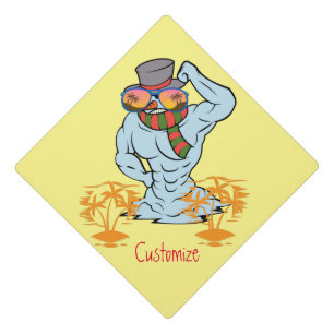 Muscular Snowman Tropical Vacation Thunder_Cove Graduation Cap Topper