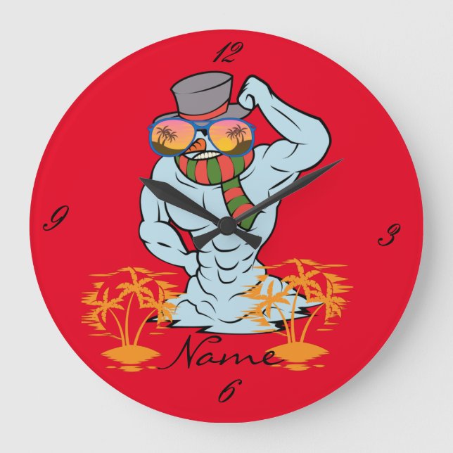 Muscular Snowman Tropical Vacation Thunder_Cove Large Clock (Front)