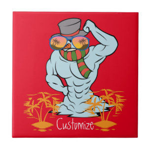 Muscular Snowman Tropical Vacation Thunder_Cove Tile