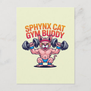 Muscular Sphynx Cat Gym Buddy Cartoon Postcard