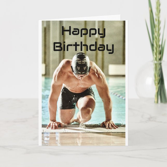 Muscular Swimmer 5" x 7" Folded Birthday Card (Front)