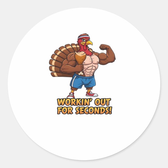 Muscular Turkey Gym Champion Funny Thanksgiving Cl Classic Round Sticker (Front)