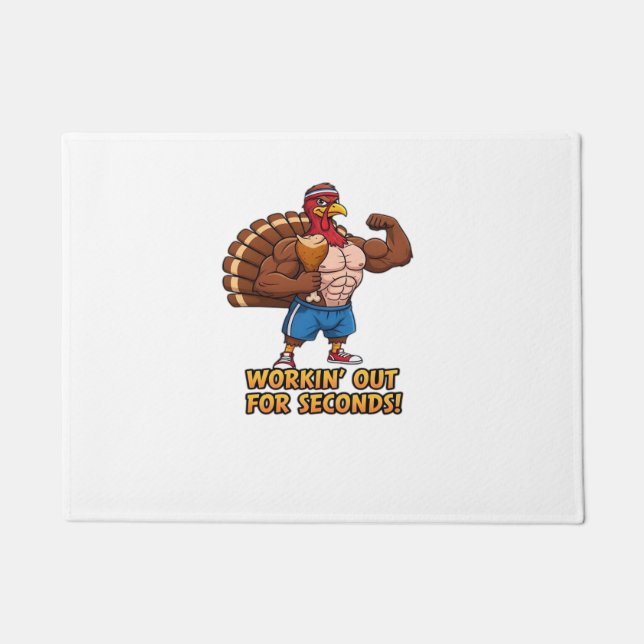 Muscular Turkey Gym Champion Funny Thanksgiving Cl Doormat (Front)