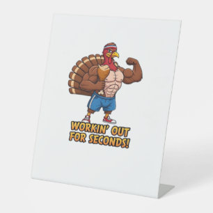 Muscular Turkey Gym Champion Funny Thanksgiving Cl Pedestal Sign