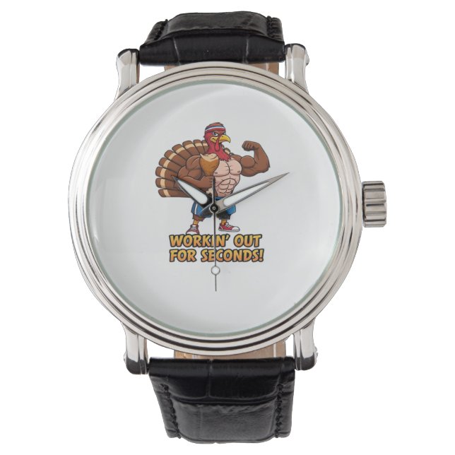 Muscular Turkey Gym Champion Funny Thanksgiving Cl Watch (Front)