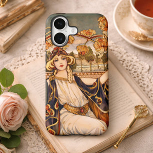 Muse au Chrysanthème Doré – Art Nouveau Floral