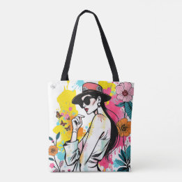 Muse in Bloom: Dual-Sided Graffiti Art Riso Tote Bag