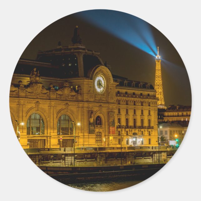 Musée d'Orsay in Paris at night Classic Round Sticker (Front)