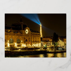 Musée d'Orsay in Paris at night Foil Holiday Card