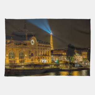 Musée d'Orsay in Paris at night Kitchen Towel