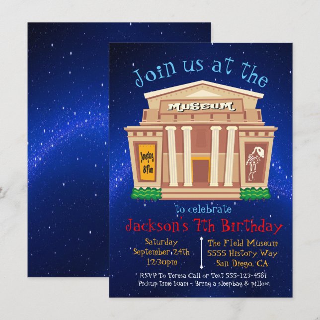 Musée Invitation de fête d'anniversaire (Devant / Derrière)