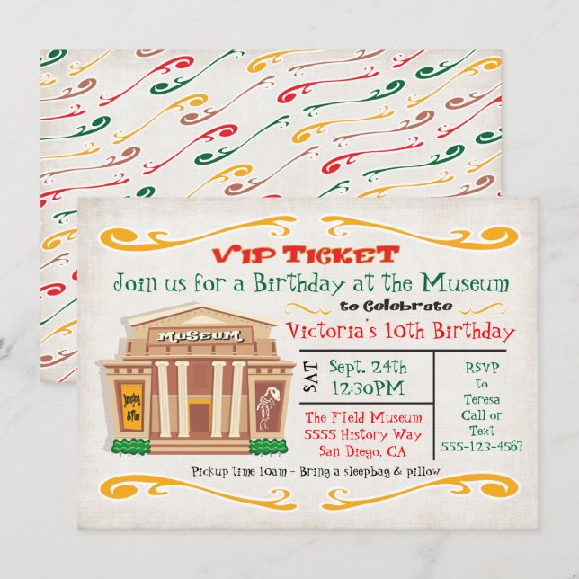 Musée Invitation fête d'anniversaire Billet (Devant / Derrière)