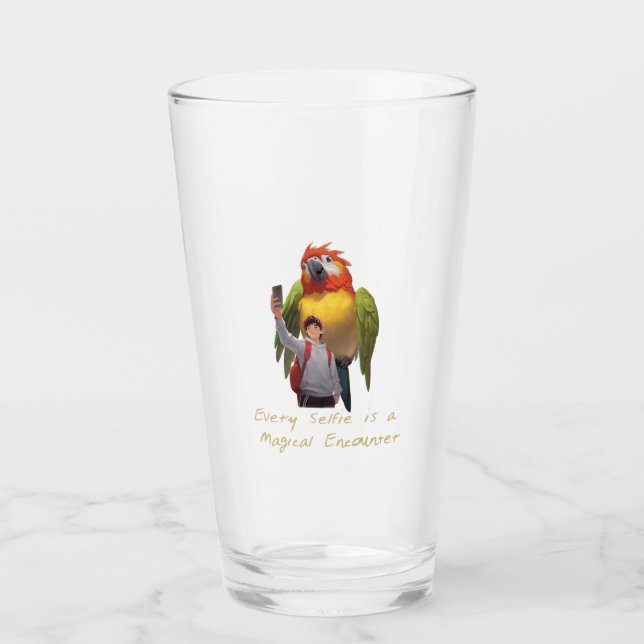 Museum Moment – Selfie with a Giant Parrot Glass (Front)